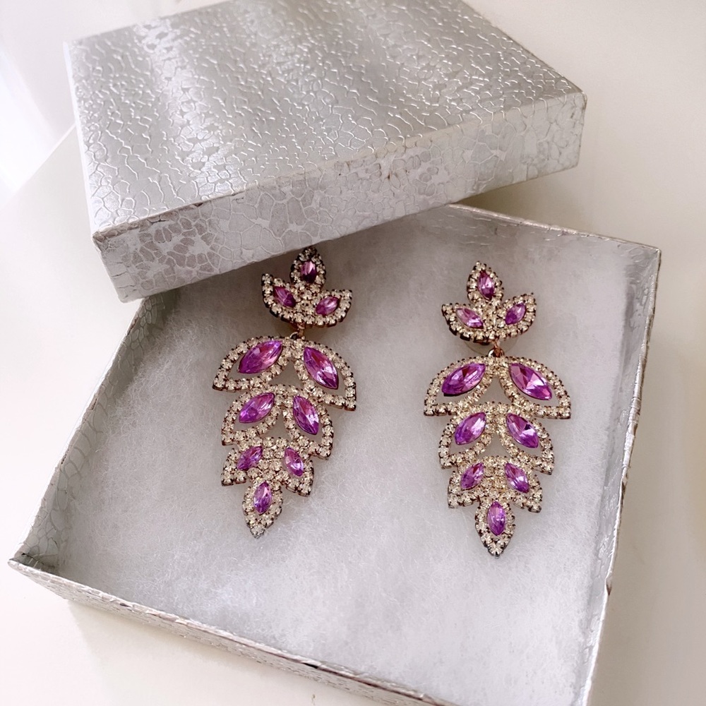 DIAMONDS LEAF EARRINGS WOMEN SILVER AND PURPLE